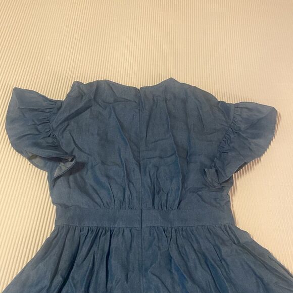 KATE SPADE NEW YORK Chambray Fluffer Sleeve Ruffle Hem Indigo Summer Dress - Picture 6 of 8